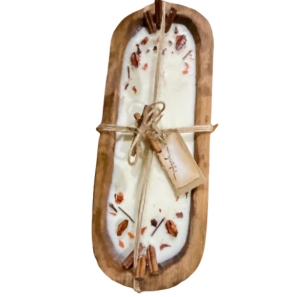 Hand Carved Wood Dough Bowl 3 Wick Cinnamon Scent Soy Wax Candle - Picture 2 of 8